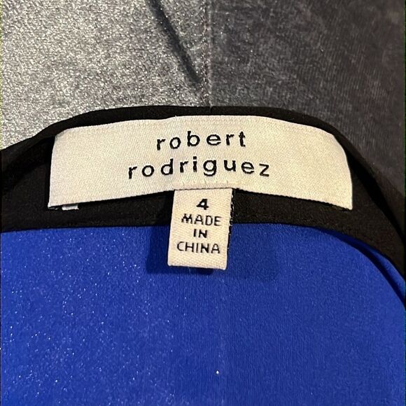 Robert Rodriguez Sheer Silk Blue and Black Long Sleeve Blouse - Picture 7 of 8